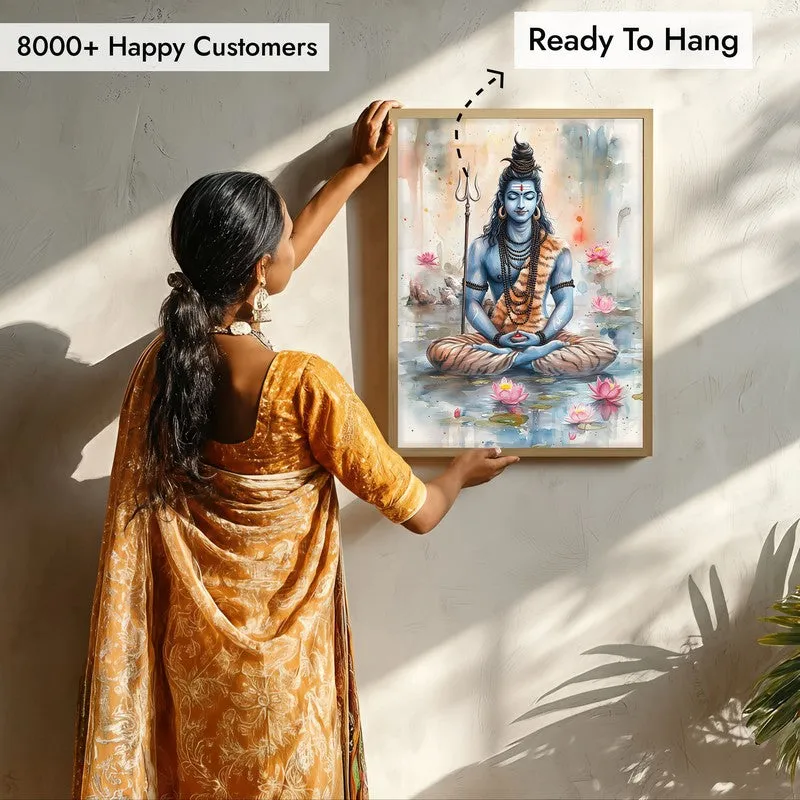 Adiyogi Shankara Spiritual Archival Paper Wall Painting - Natural Brown Frame media 7