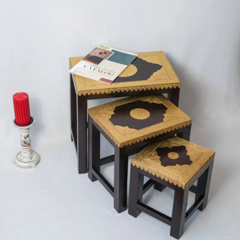 Ozyra Decorative Mango Wood Stool - Set Of Three media 5