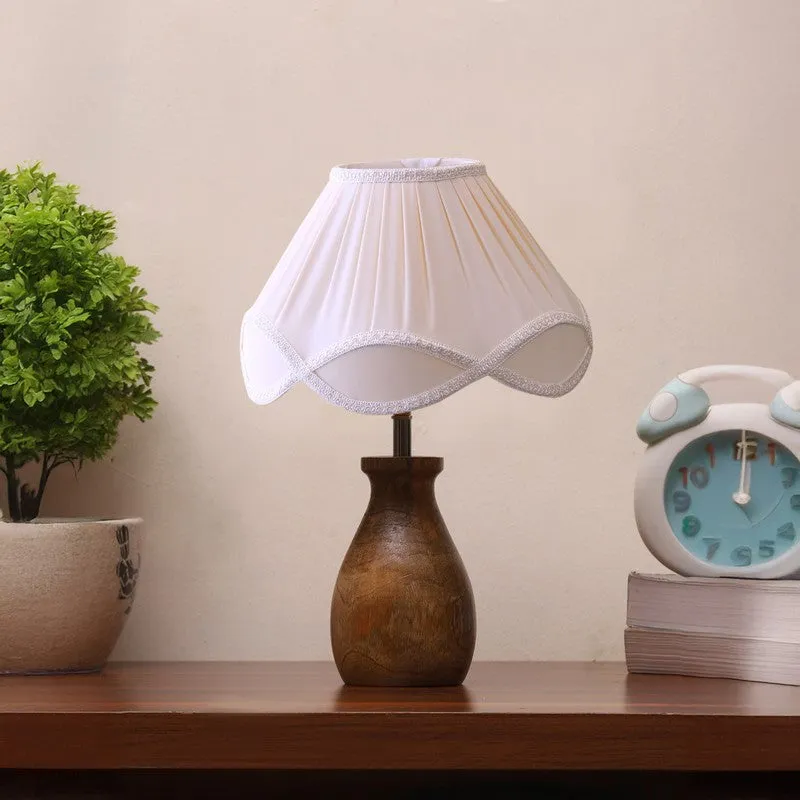 Glowflame Cotton Table Lamp With Wooden Base - White media 4