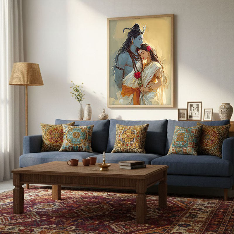 Lord Shiva and Parvati I Archival Paper Wall Art - Natural Brown Frame media 3