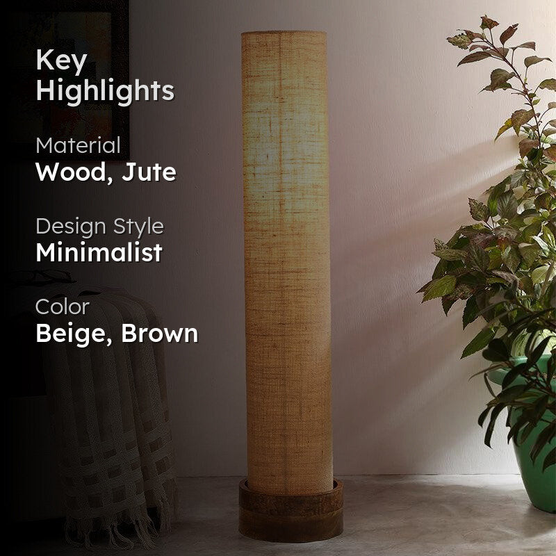 Miza Wooden Tower Floor Lamp With Jute Shade - Beige media 2