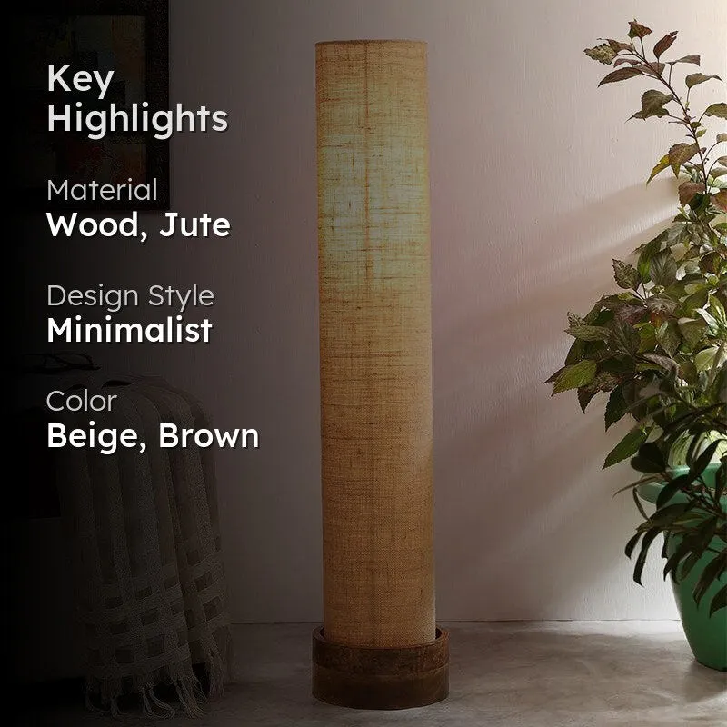 Miza Wooden Tower Floor Lamp With Jute Shade - Beige media 2