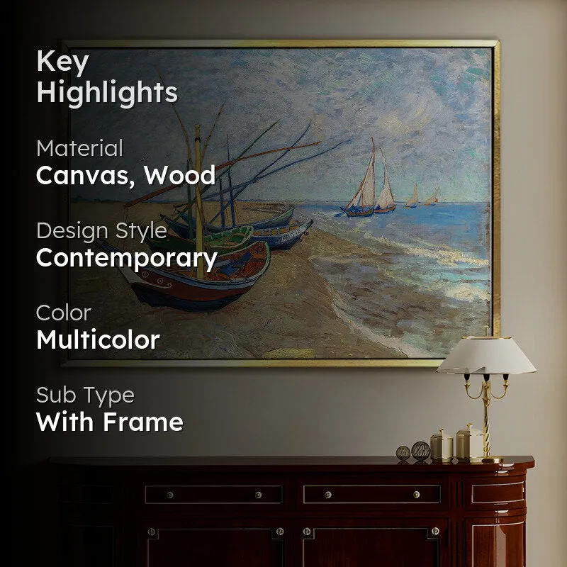 Seaside Mooring Canvas Wall Painting With Frame media 2