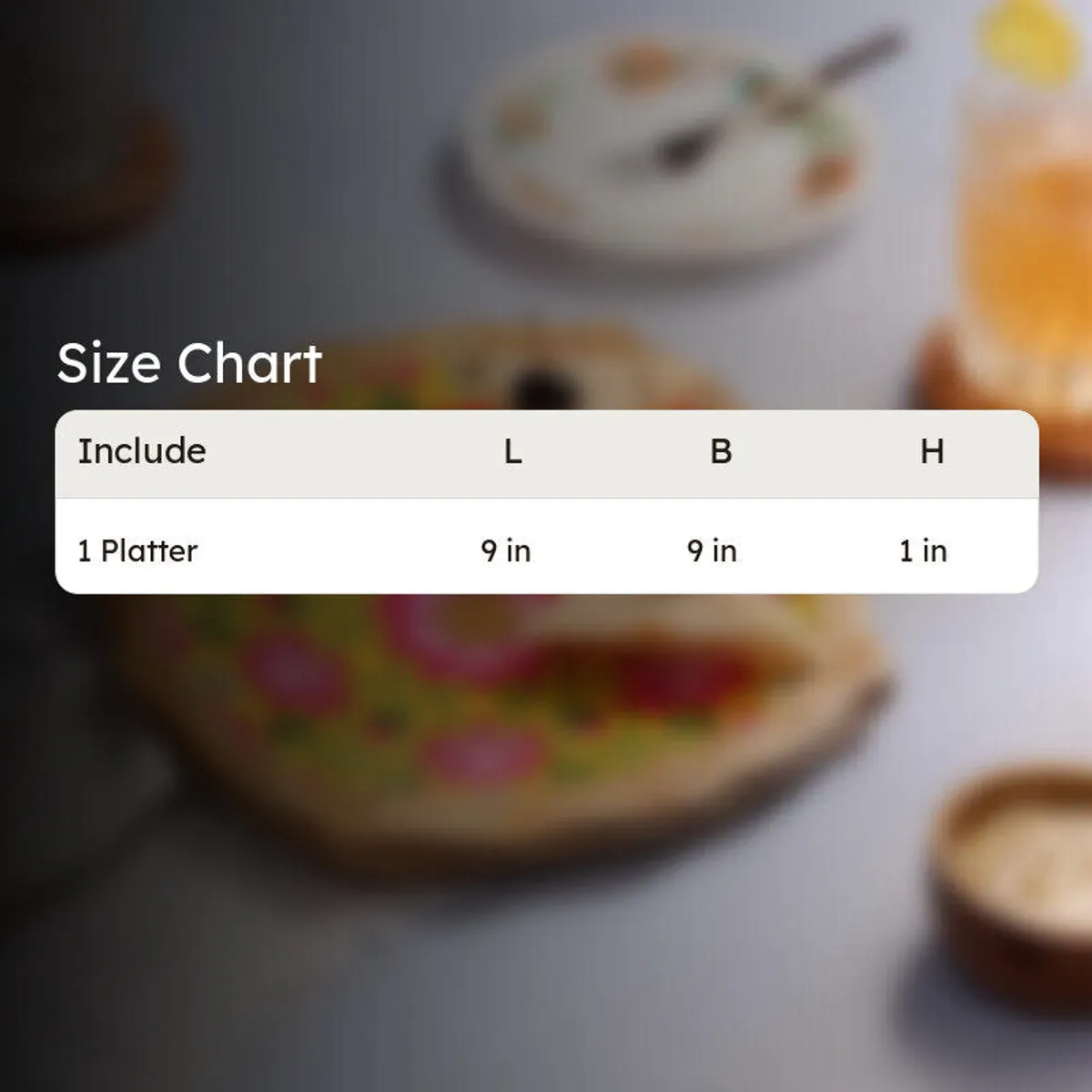Mango wood platter shown beside a size diagram
