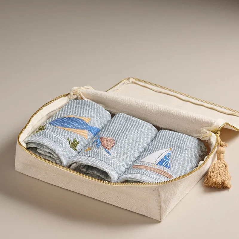 Nautical Applique Bamboo Cotton Hand Towels with Canvas Box - Set Of Three media 3