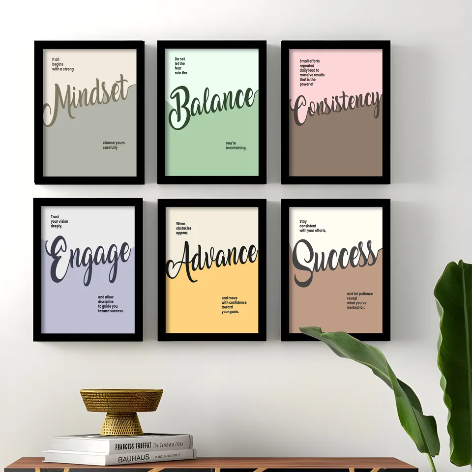 Wellness Quote Wall Painting With Frame - Set Of Six media 11