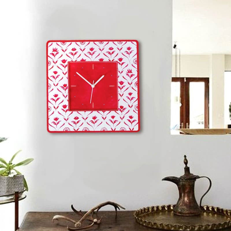 Ethnic Rosa Handpainted Wall Clock -  Red media 3