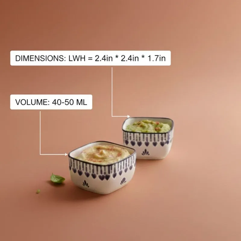 MonoServe Ceramic Dip Bowls (Blue,White ,40 mL Each) - Set Of Four media 7