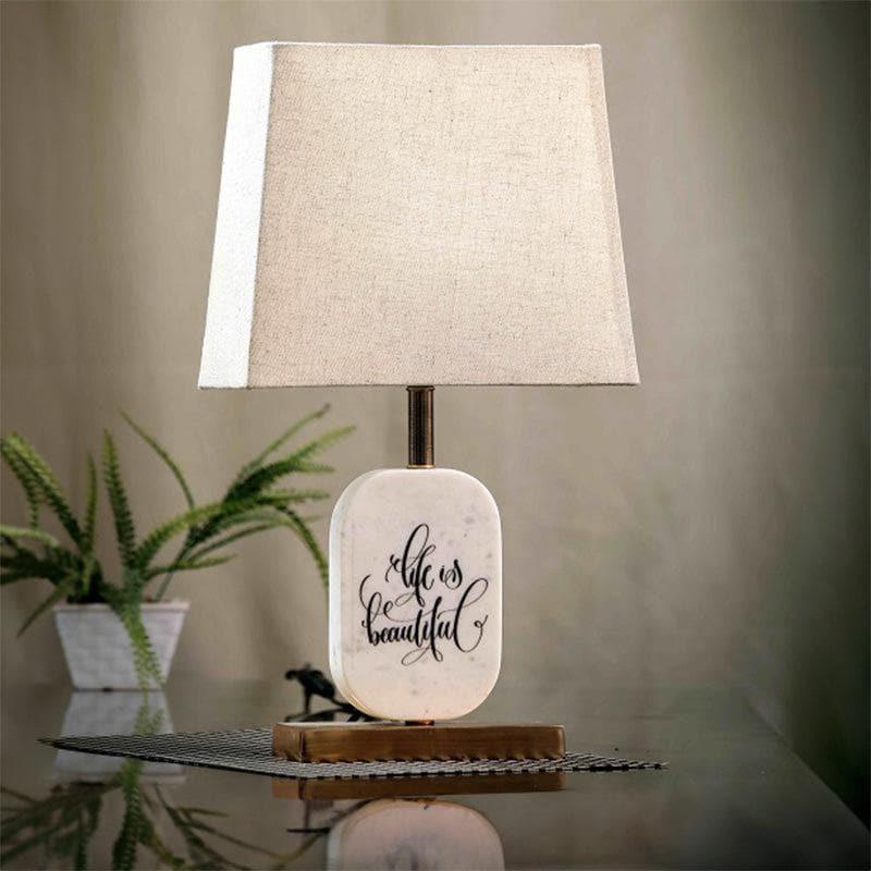 Life Light Printed Marble & Brass Base Fabric Table Lamp - Beige,White media 3