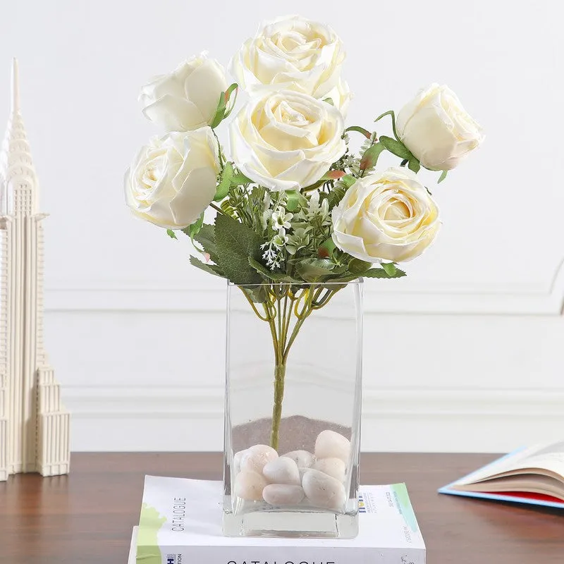 Petaluxe Rose Fabric Artificial Flower - White media 5