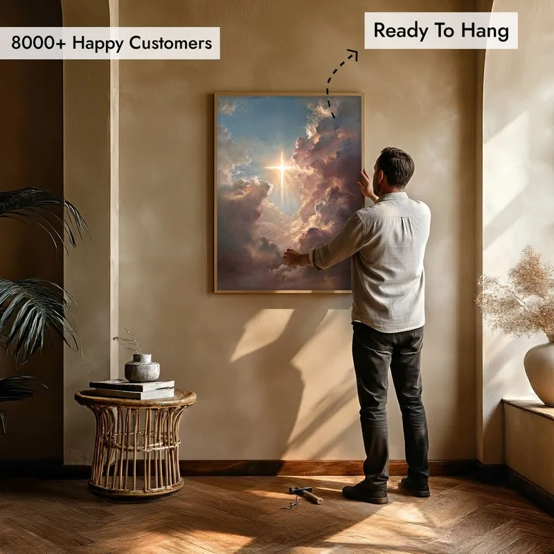 Celestial Sky Archival Paper Wall Painting With Brown Frame media 5