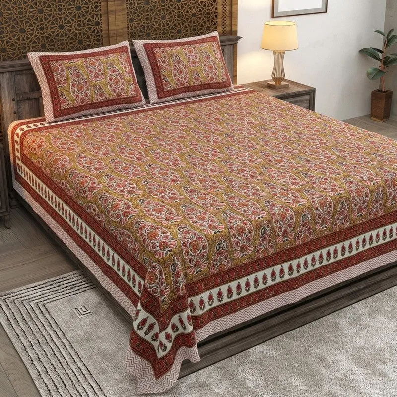 Floray Cotton Bedsheet (Maroon,White) - 240 TC media 1