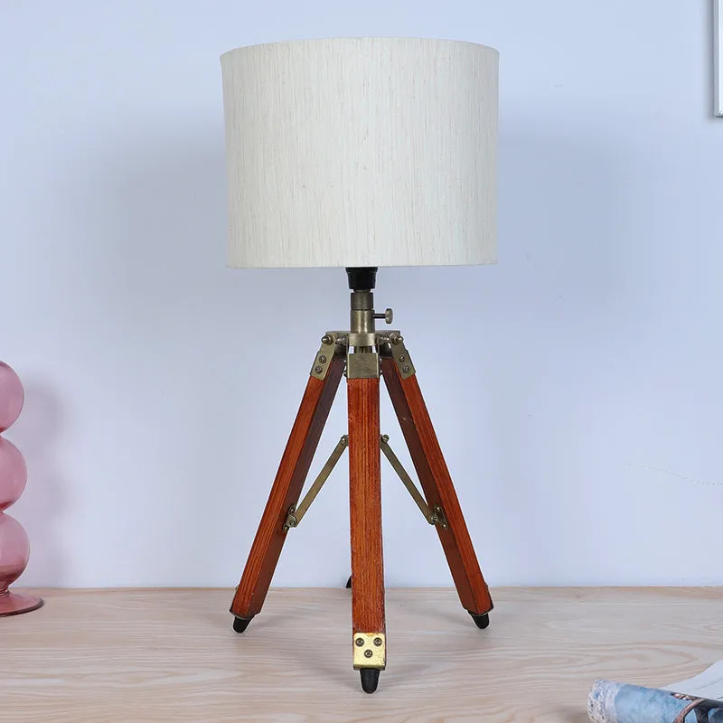 Urbane Fold Solid Tripod Mango Wood Table Lamp - White,Brown media 3