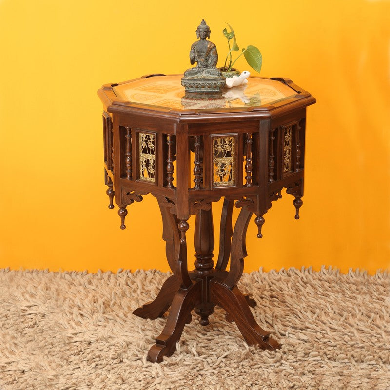 Kara Pillar Teak Wood Side Table