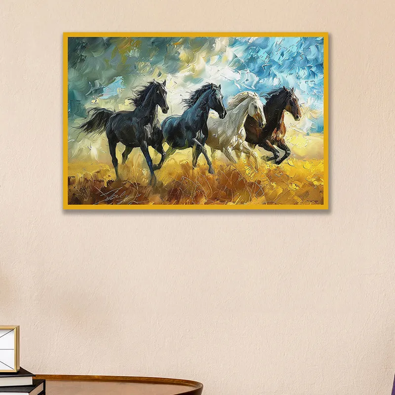 Equine Gallop Wall Art with Gold Frame media 1