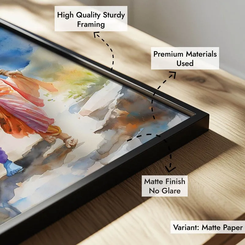 Uma Maheshwara Spiritual Archival Paper Wall Painting With Frame - Black media 7