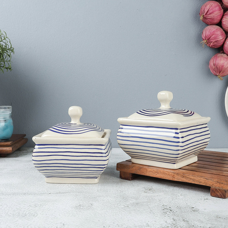 Tiare Handcrafted Jar (Blue & White/200 mL) - Set Of Two