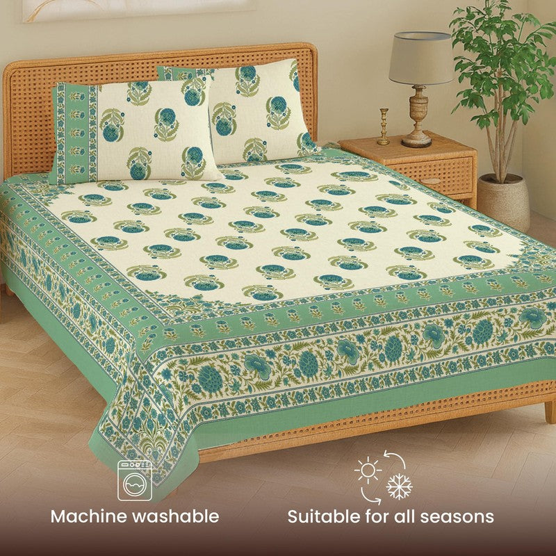 Urban Space Nayan Subtle Cotton Bedsheet (Teal) - 240 TC media 5