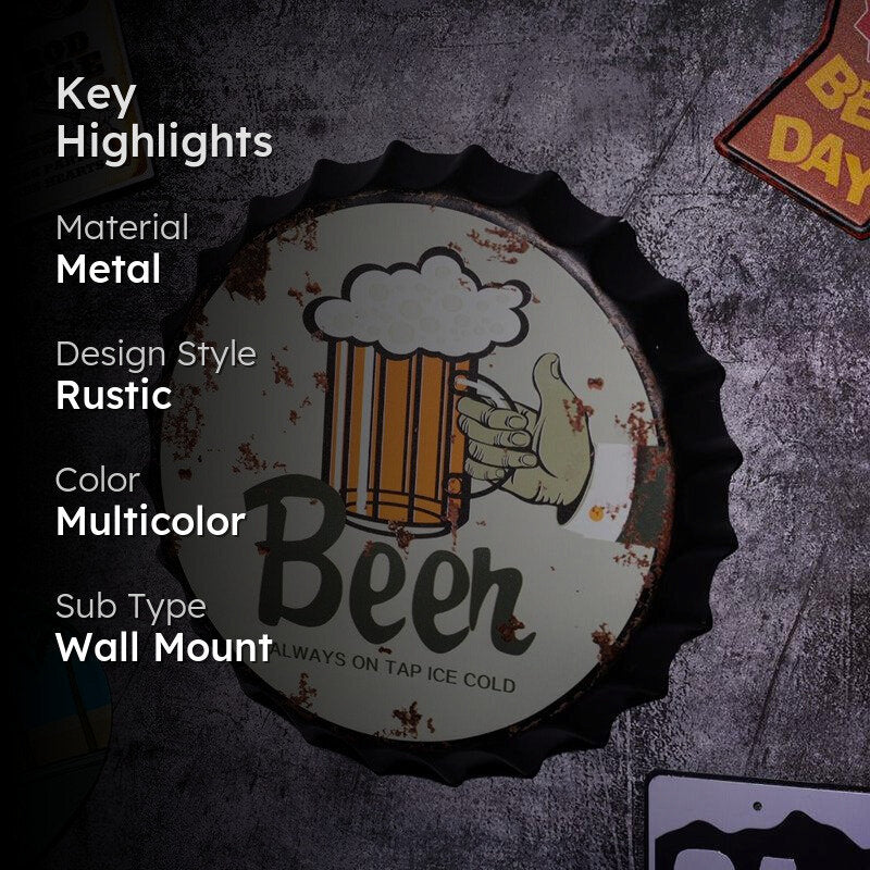Beer Always On Tap Bottle Cap Metal Wall Accent media 2