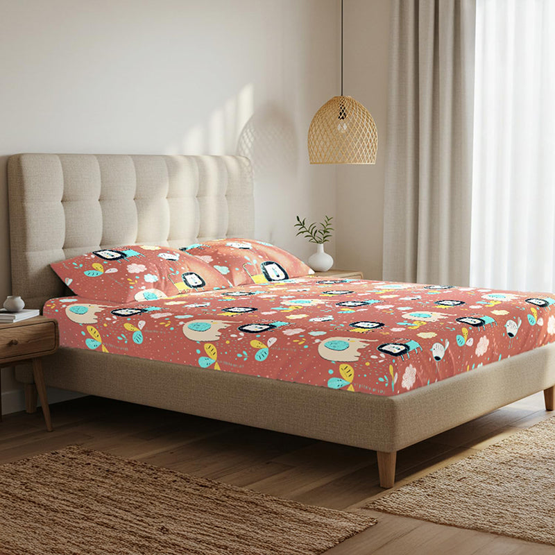 Urban Space Junglee Kids Cotton Bedsheet (Pink) - 200 TC