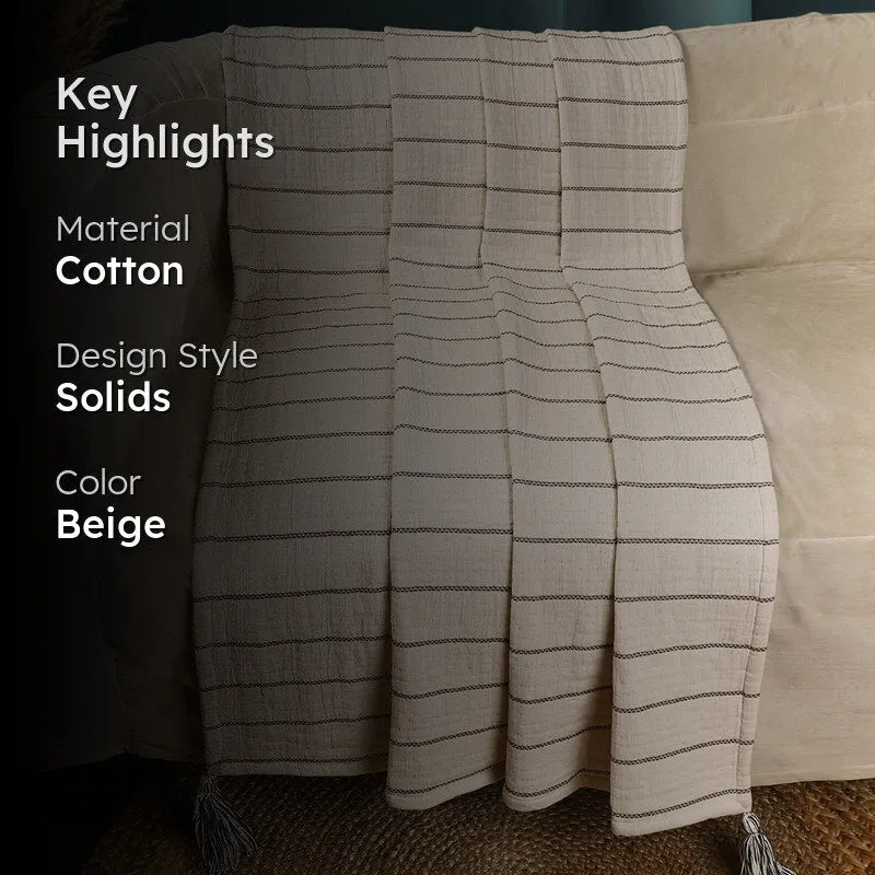 Thread Stripe Cotton Throw - Beige media 2