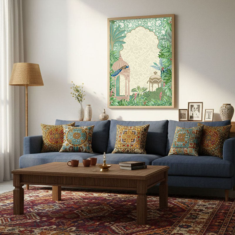 Mehfil- e - Gul Framed Mughal Canvas Archival Canvas Wall Painting - Natural Brown Frame media 3