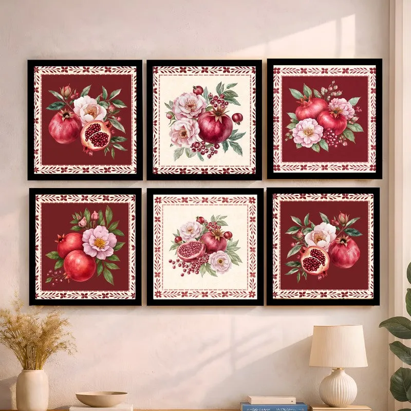 Garnet Dreams Paper Wall Paintings With Frame - Set Of Six media 4