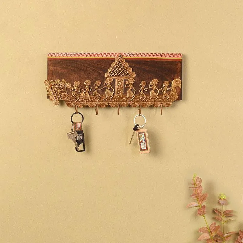 Dipali Ornate Teak Wood Key Holder media 1