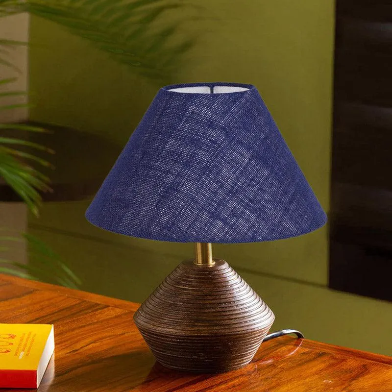 Yami Cone Wooden Table Lamp With Jute Shade - Brown,Blue media 2