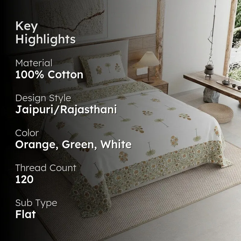 Rang Style Cotton Bedsheet (Orange,Green,White) - 120 TC media 2