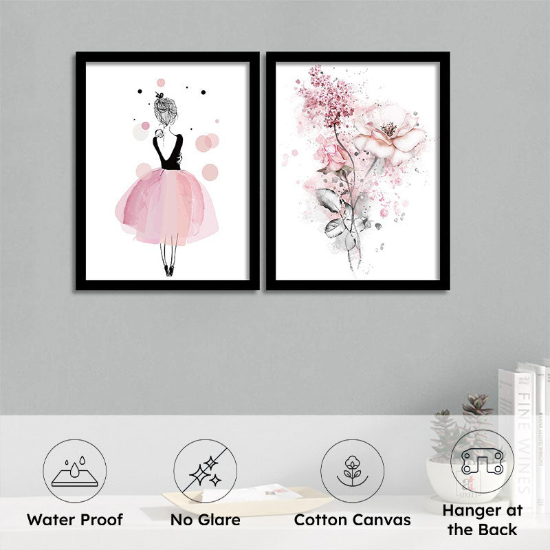 Girl In Pink Wall Painting - Set Of Two media 5