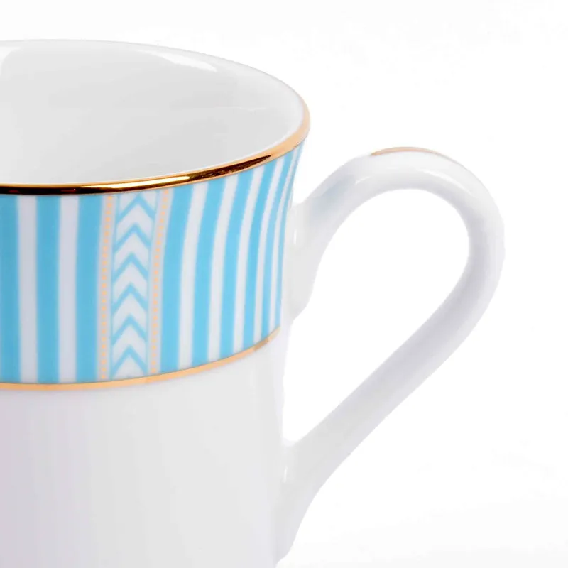 Stripe Classic 24k Gold Brushed Porcelain Coffee Mug (Blue/300 mL Each) - Set Of Six media 5