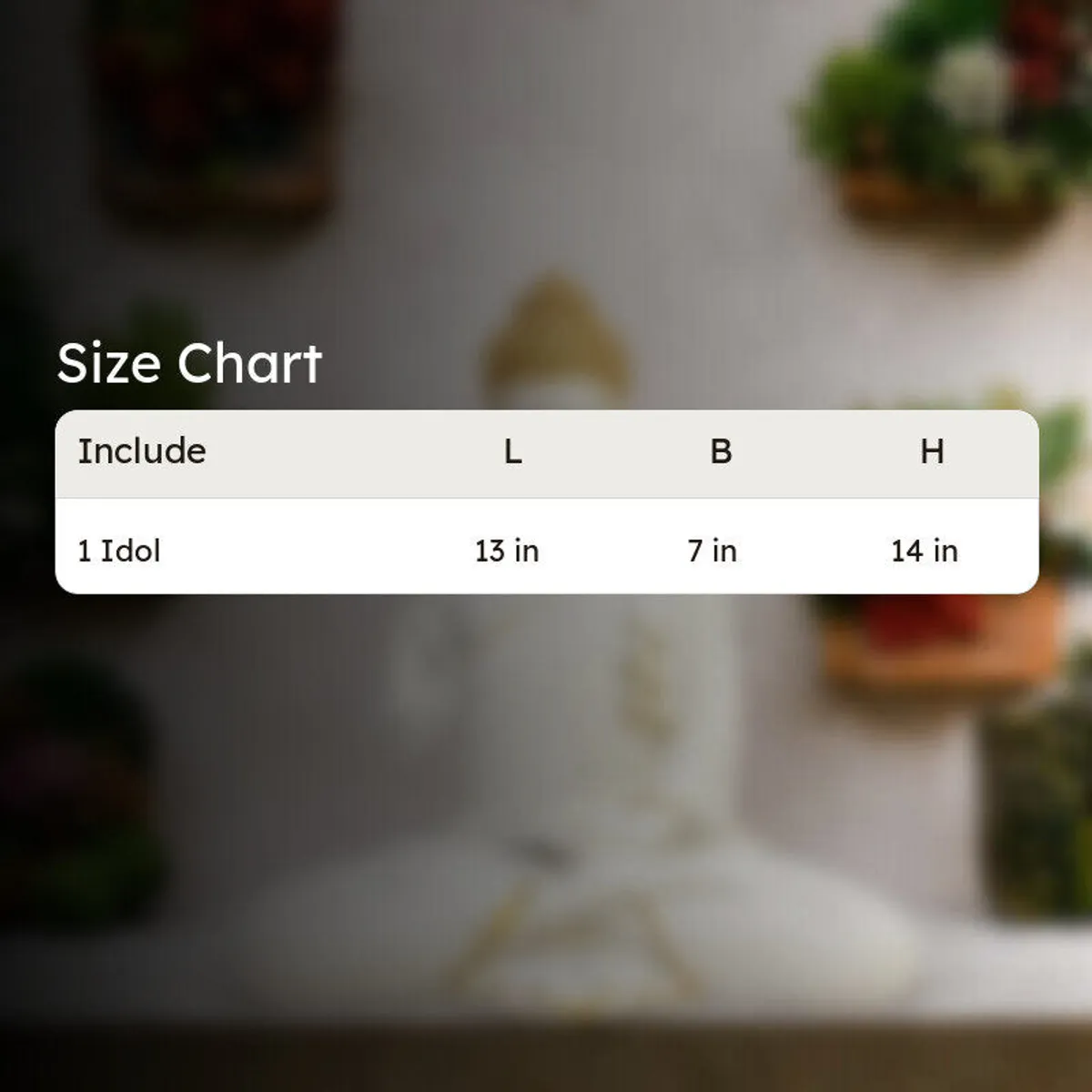 Size chart graphic for Buddha idol