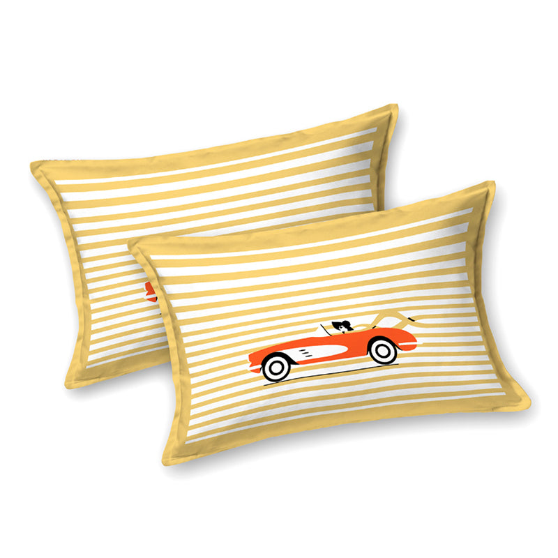 Illusion Stripey Race Cotton Bedsheet (Yellow) - 200 TC media 5