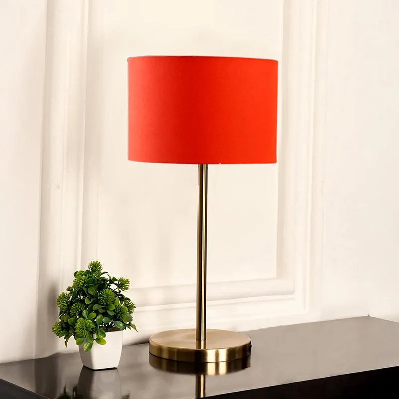 Glow Mesa Cotton & Metal Table Lamp (Drum) - Orange,Gold media 2
