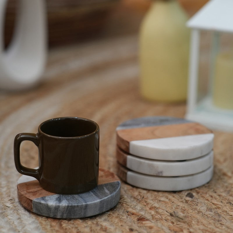 Darvos Boho Marble & Acacia Wood Coaster - Set Of Four media 3