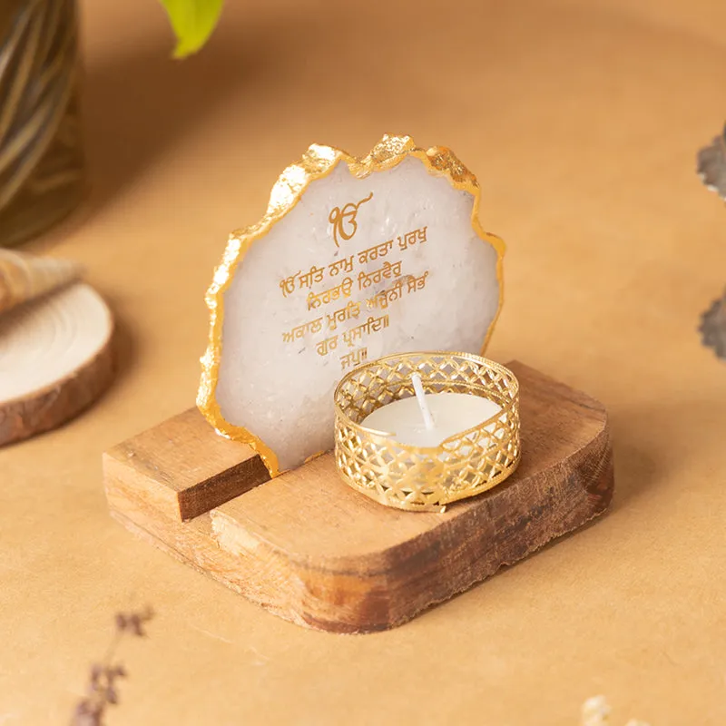 Agate Onkar Mantra Tea Light Holder - White media 5