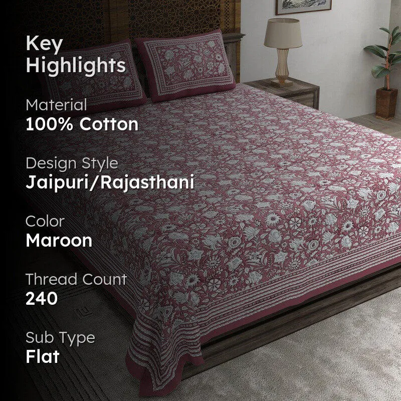Patterny Cotton Bedsheet (Maroon) - 240 TC media 2