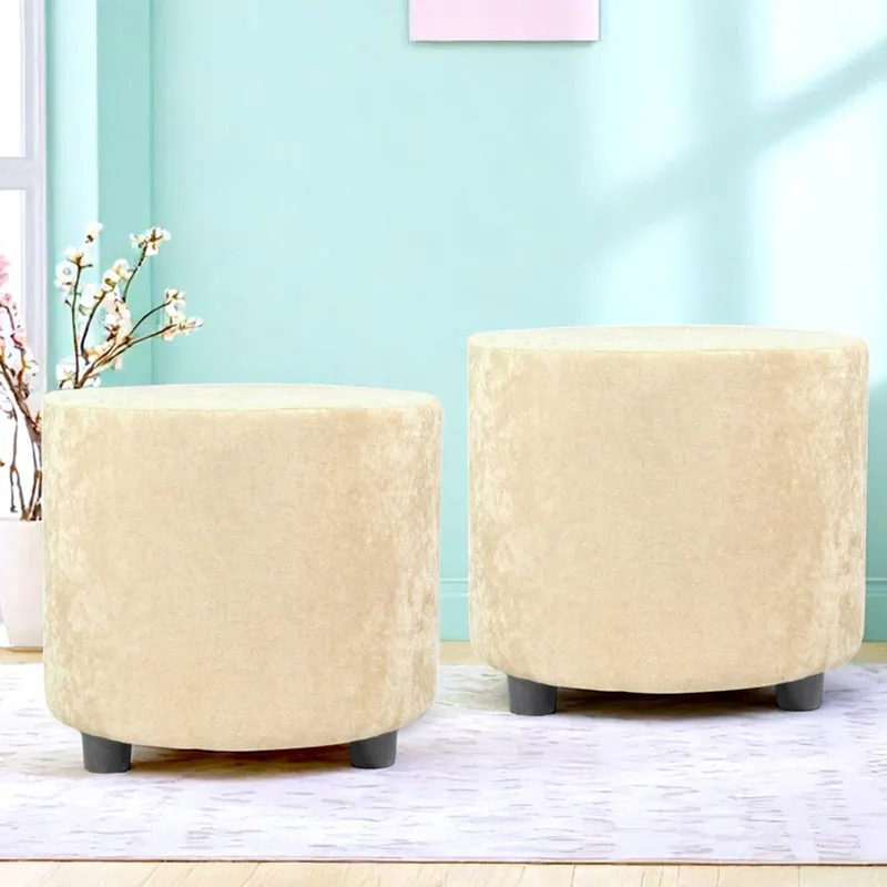 Mrixon Pine Wood Pouffe (Beige) - Set Of Two media 1
