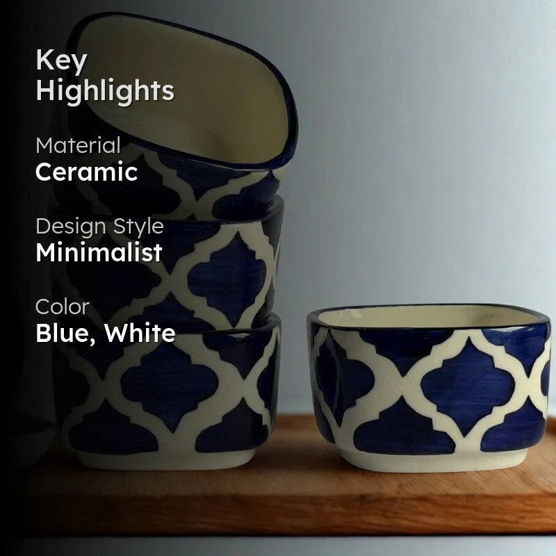 lanix Ceramic Dip Bowls (Blue,White ,50 mL Each) - Set Of Four media 2
