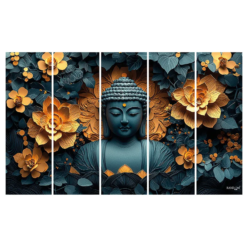 Obsidian Buddha Canvas Wall Art - Set Of Five media 5