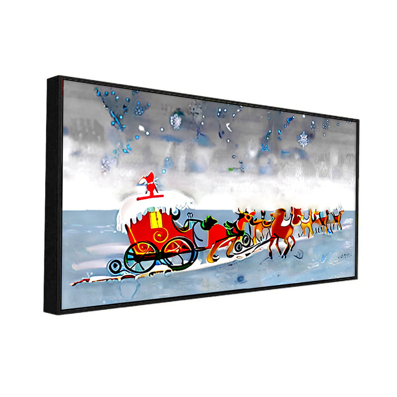 North Pole Reindeers Landscape Canvas Wall Painting With Frame - Black media 4