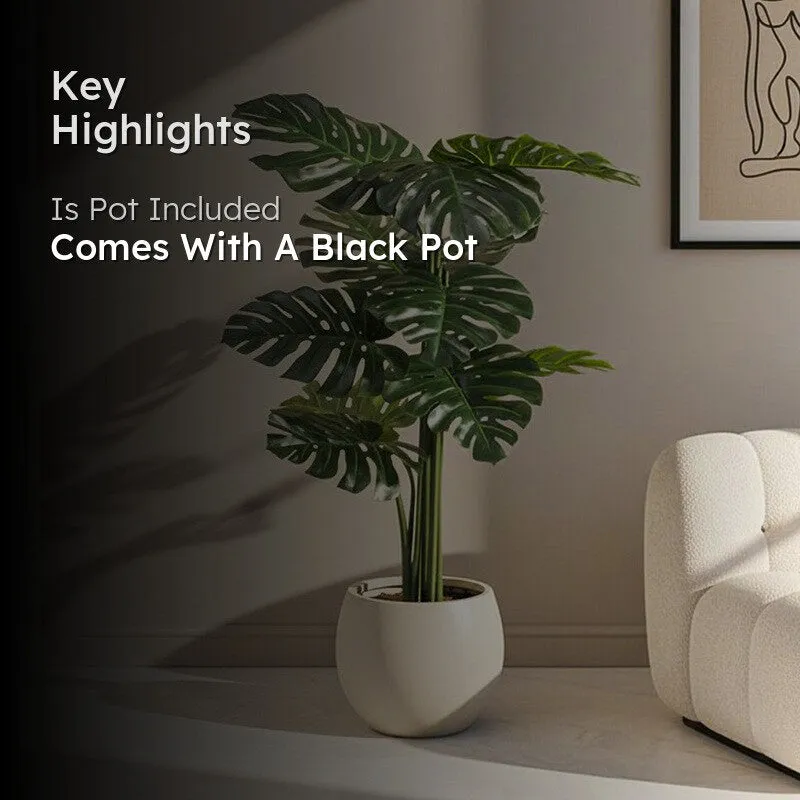 Faux Tall Green Monstera Swiss Cheese Plant With Black Plastic Pot - 3.94 ft - 2
