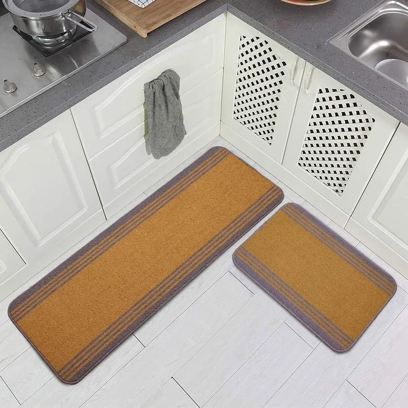 Stripe Haven Kitchen Floor Mats (Beige, Blue) - Set of Two media 1