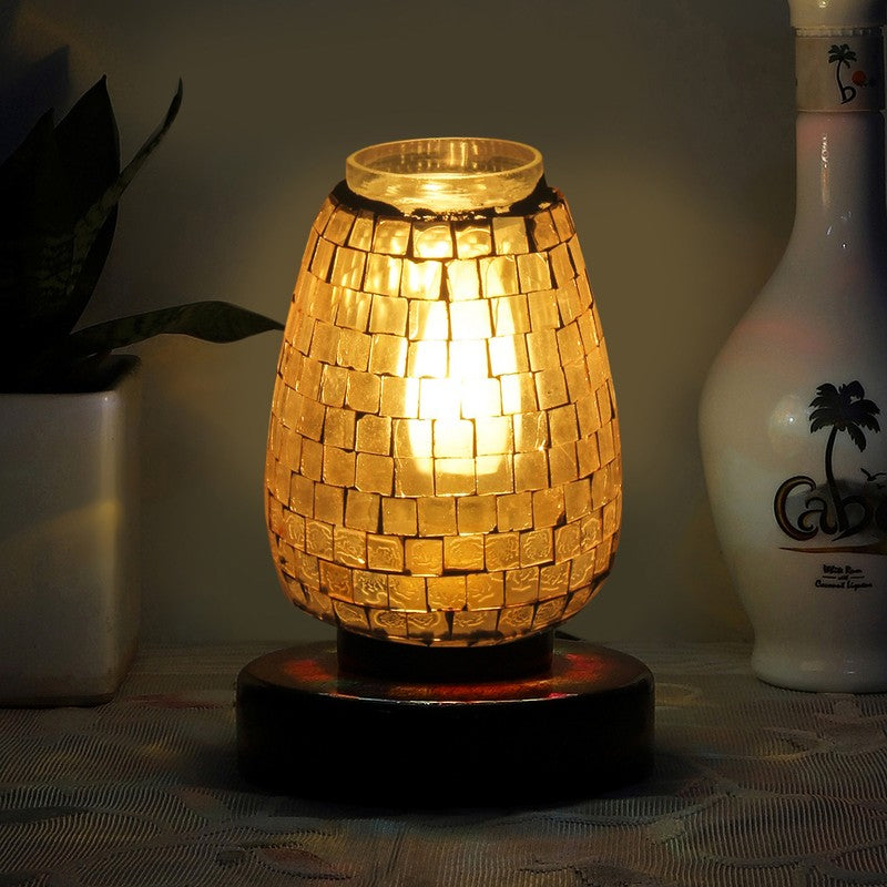 Lumyne Mosaic Glass Table Lamp With Wooden Base