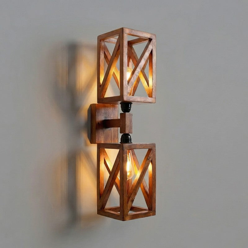 Twin StripeAxis Wooden Wall Lamp - Brown media 6