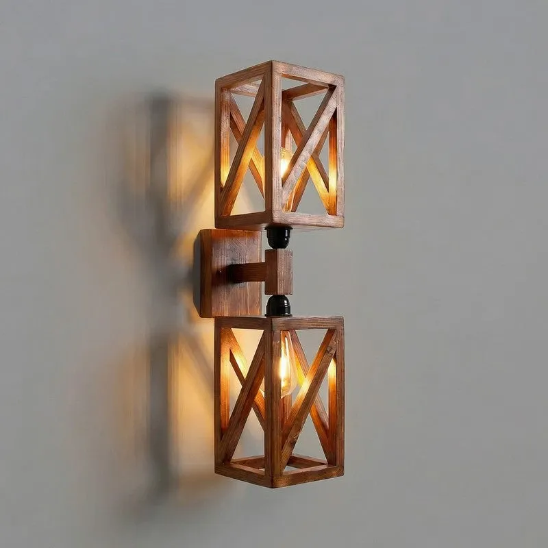 Twin StripeAxis Wooden Wall Lamp - Brown media 6