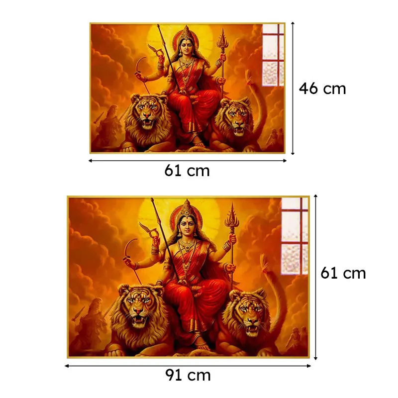 Matha Durga Blessings Spiritual Canvas Wall Art With Frame - Gold media 6