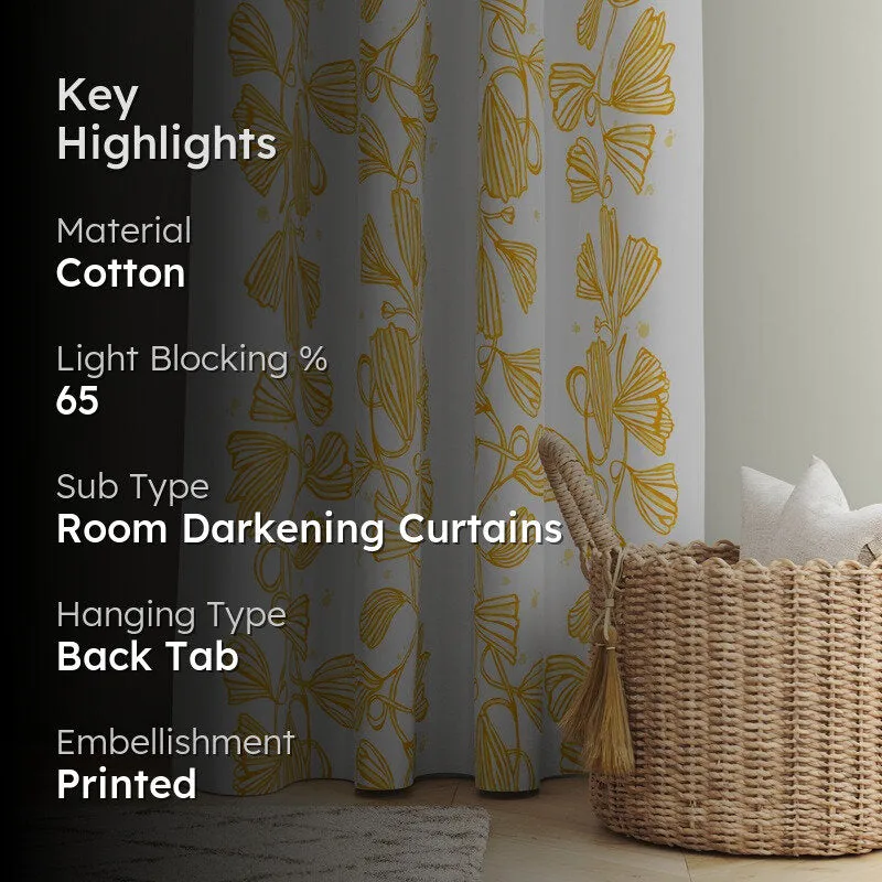 Tranquebar Home Petal Charm Cotton Curtains(Yellow) - Set Of Two media 2