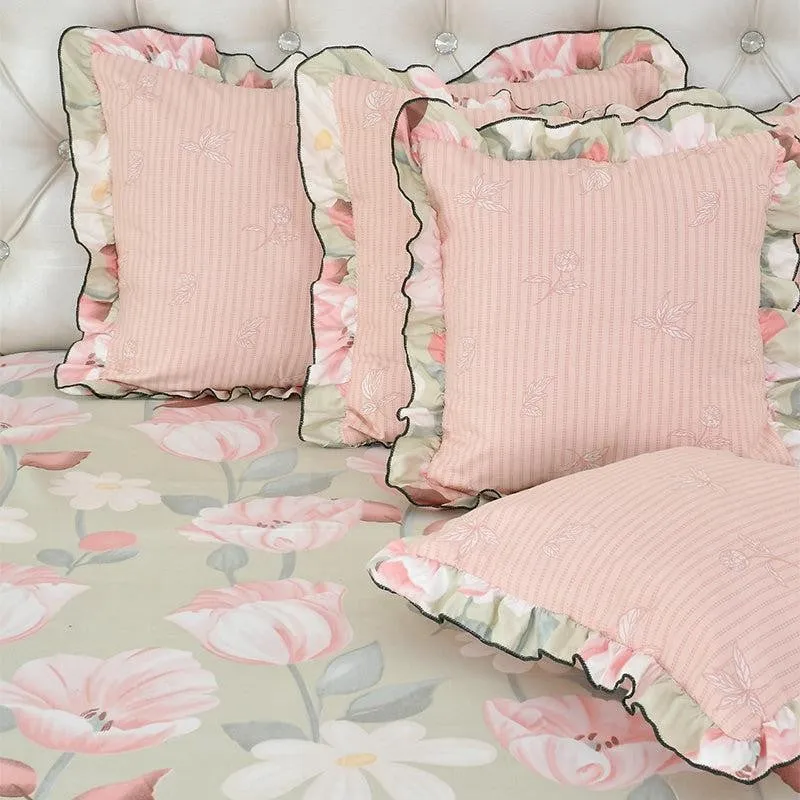 Blush Floral Frilled Microfiber  Bedding Set - Five Piece Set media 3